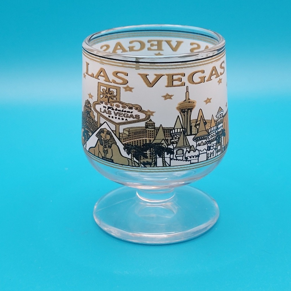 Las Vegas Collectible Souvenir Shot Glass Landmark Buildings Frosted Gold Black